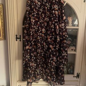 Ann Taylor Black Floral Ruffled Tiered Maxi Skirt 10